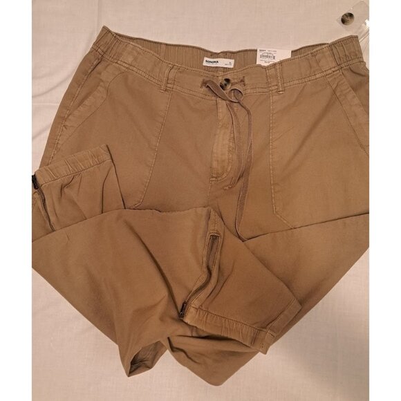 Sonoma Women's Cotton Spandex Joggers Tan Khaki XL Elastic Zip Ankle & Waist NWT - Picture 1 of 6